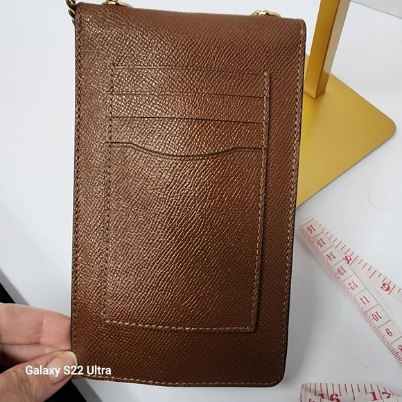 Coach Brown/Tan Leather Crossbody Phone Bag Wallet Chain Strap Gold Hardware - Picture 7 of 13